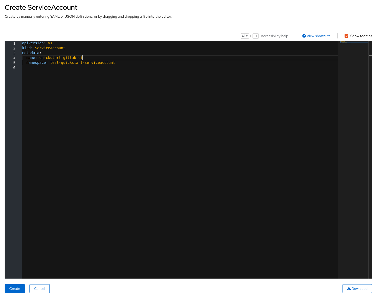 ServiceAccount creation